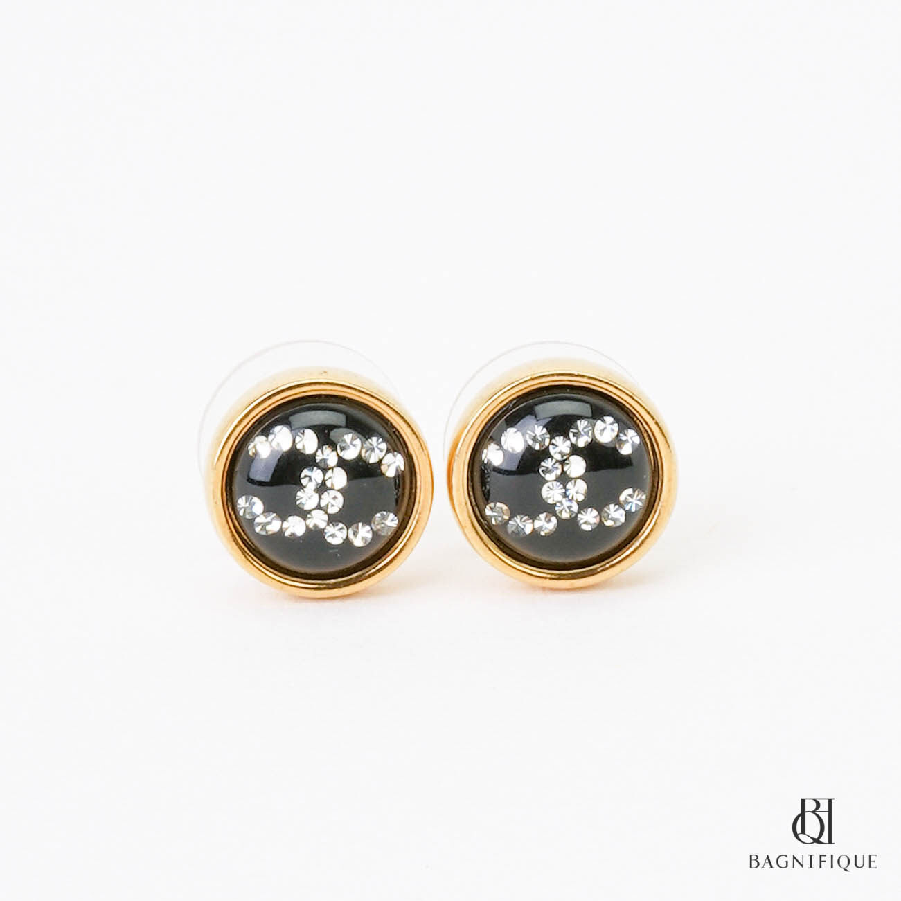 Chanel Earrings CC Logo 1 Cm Black Gold
