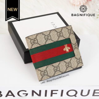 Gucci Short Wallet 8 Cards Monogram Brown Green Red Strip