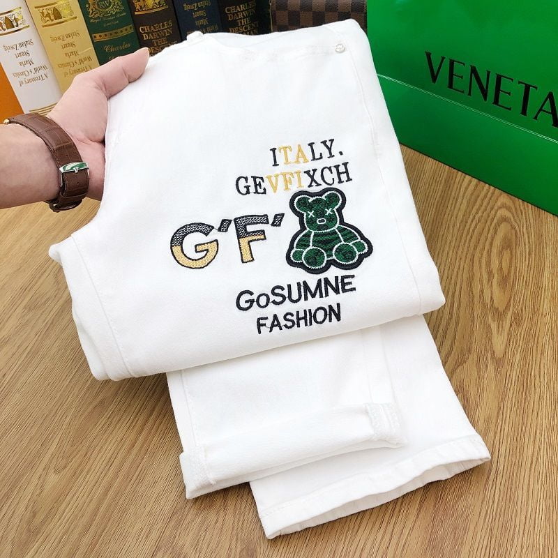 Men's Jeans Embroidered White