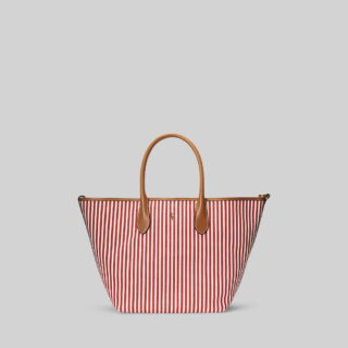 Polo Ralph Lauren Tote Bag Striped Canvas Medium Bellport Tote Red