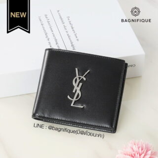 Ysl Short Wallet 8 Card Black Smooth Leather SHW