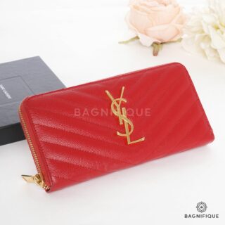 Ysl Zippy Wallet Long Red Chevron GHW