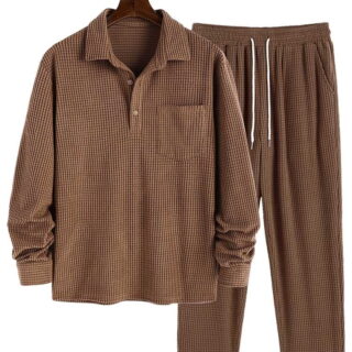 ZAFUL Men's Two Piece Set Solid Polar Fleece Turn down Collar Long Sleeves Shirt with Drawstring Straight Pants Set