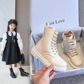 Children Girls Lace up Round Toe Boots