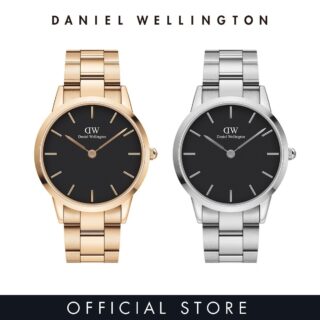 Daniel Wellington Iconic Link 40mm Rose gold Silver with Black Dial Watch Mens