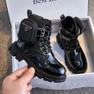 Kids boots fashion patent leather girl shoes