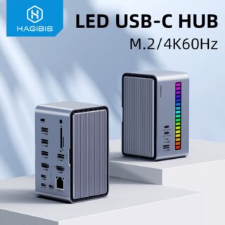 Hagibis usb c docking station dual monitor led strip light usb c hub type c